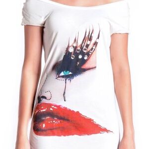 MILA FARGO MF Luxury Designer T-SHIRT “Beauty Of Pain” Red lipsChanel ART NEW!